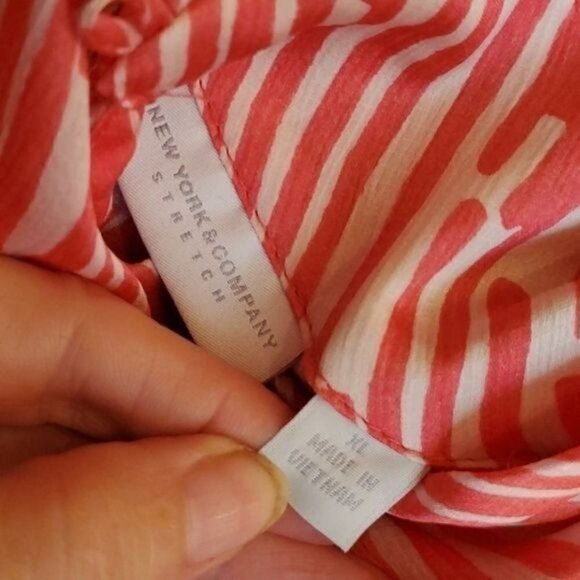 New York & Company Stretch‎ Vintage Look Tied Mock Neck Secretary SL Sz XL Tunic - Picture 6 of 8